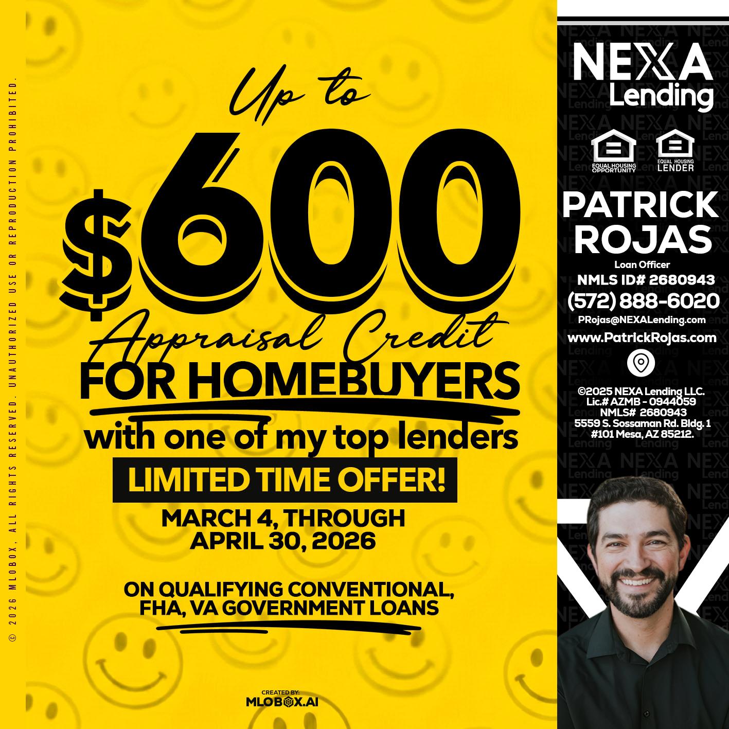 UP TO 600 - Patrick Rojas -Loan Officer